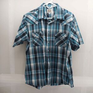 Vintage Ely Cattleman Shirt Mens Large Western Pearl Snap Short Sleeve Plaid